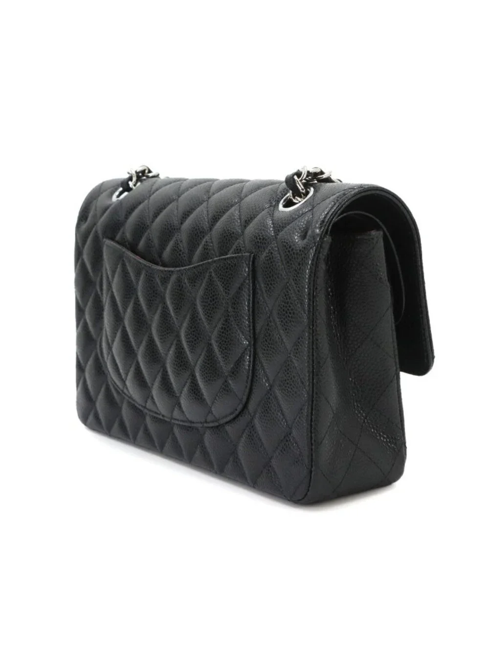 Chanel Quilted 25 Chain Shoulder Bag Caviar Leather Black Silver
